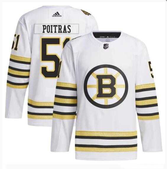Men's Boston Bruins #51 Matthew Poitras White 100th Anniversary Stitched Jersey Dzhi